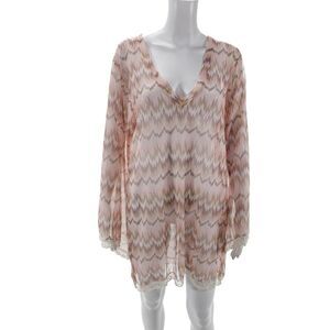 Letarte Handmade Womens Chevron Striped Cover Up Dress Pink Brown Size Large